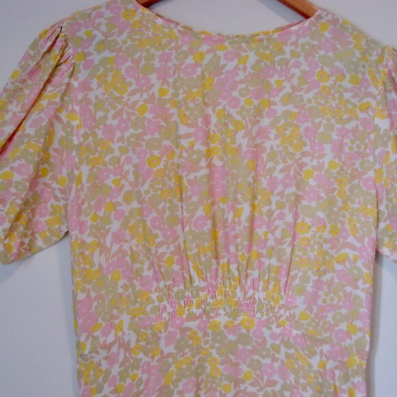 Faithful The Brand Beline Midi Dress Ida Floral Print Pink Yellow Flowy Medium - Picture 7 of 16